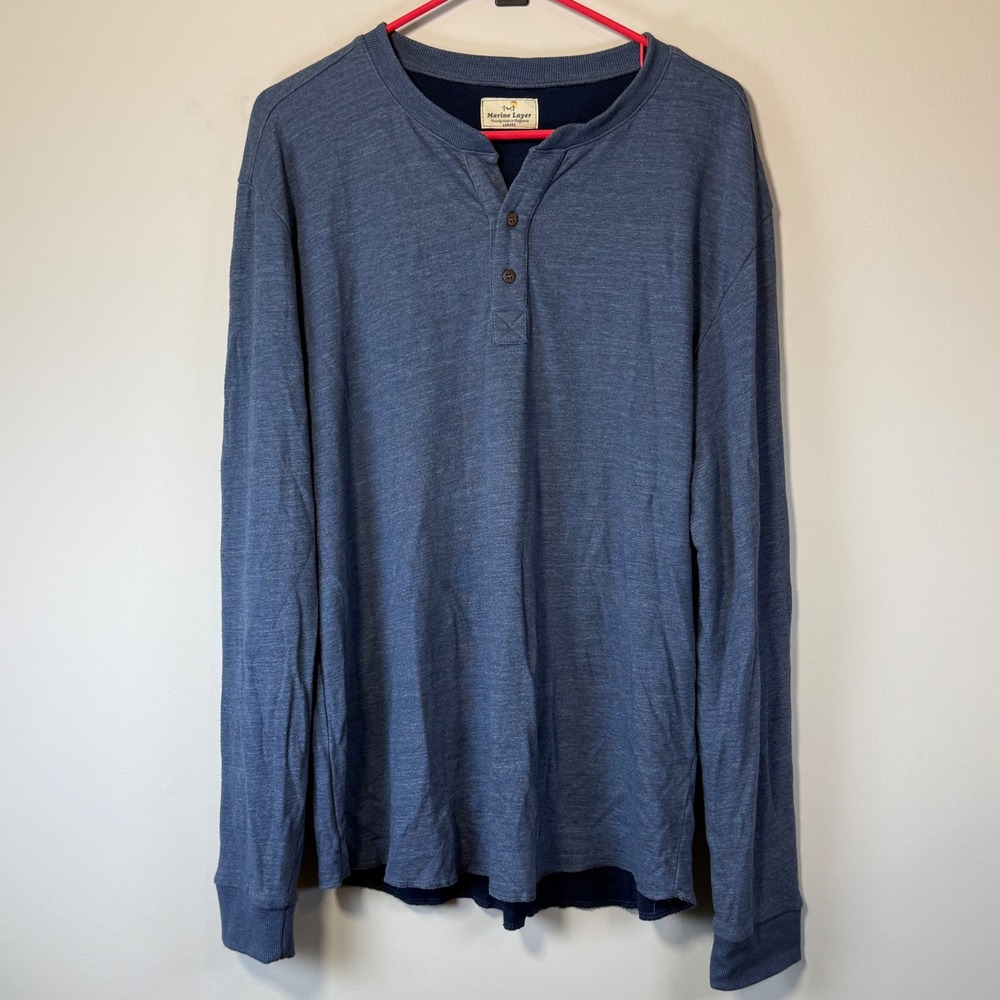 Marine Layer Henley Shirt Men's Sz Larger Blue Comfort Knit Long Sleeve Outdoor‎